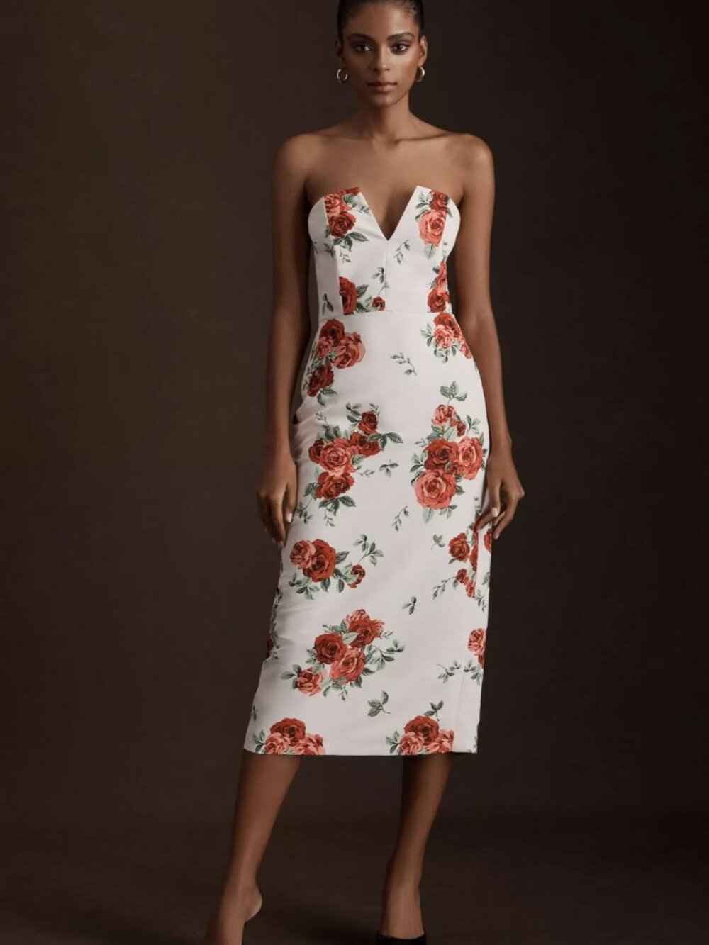Sachin & Babi Nora Rose Strapless Notch-Neck Taffeta Midi Dress Size 8 NEW